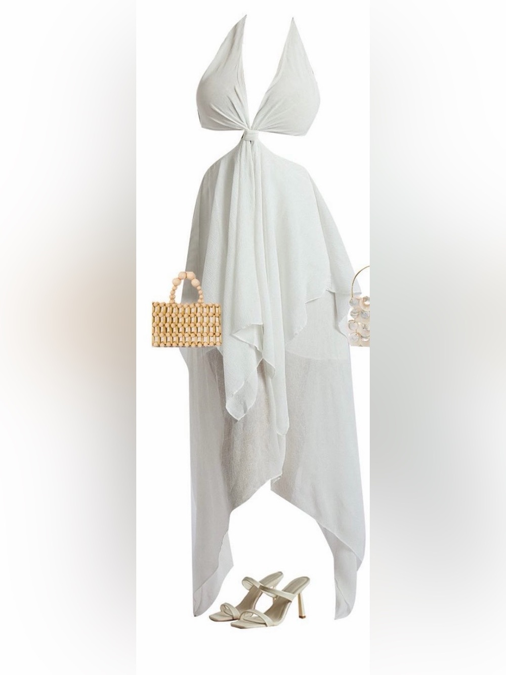 Meshki Dana Halter Dropped Hem Maxi Dress - Ivory
